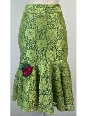 Relik Bright Green Lace Rose Embroidered Skirt